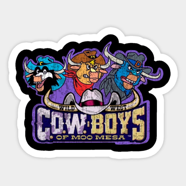 Retro Cartoon Cows and Cowboys Sticker by Tricera Tops